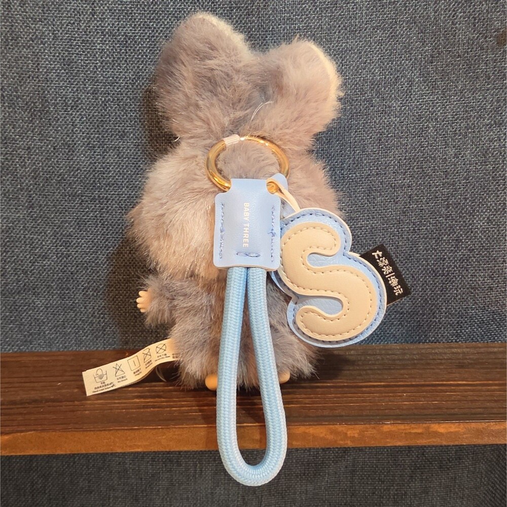 Baby Three Super Mini Bunny Letter S Gray Plush Bag Charm Pendant - Picture 12 of 16